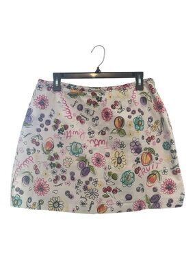 Vintage Y2K Briggs New York White Floral & Fruit Doodles Mini Skirt Size 12